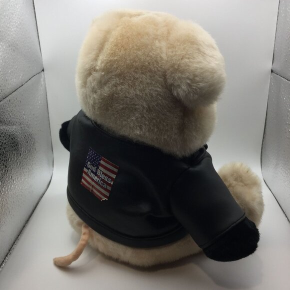 Vtg Harley Davidson God Bless America Plush Pig Stuffed Animal Motorcycle Jacket - Picture 6 of 13